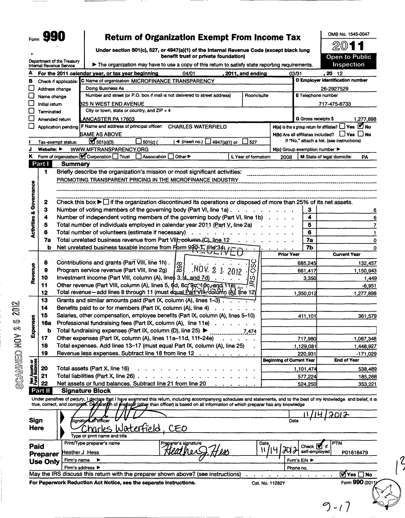 Image of first page of 2011 Form 990 for Microfinance Transparency