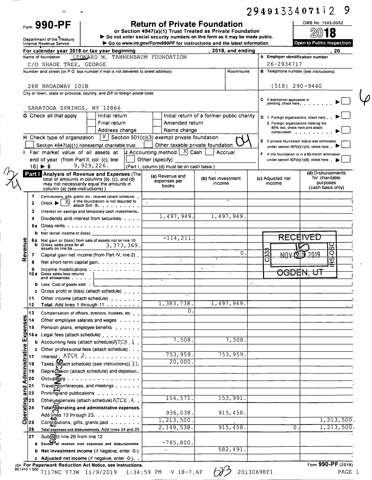 Image of first page of 2018 Form 990PF for Tannenbaum Family Foundation