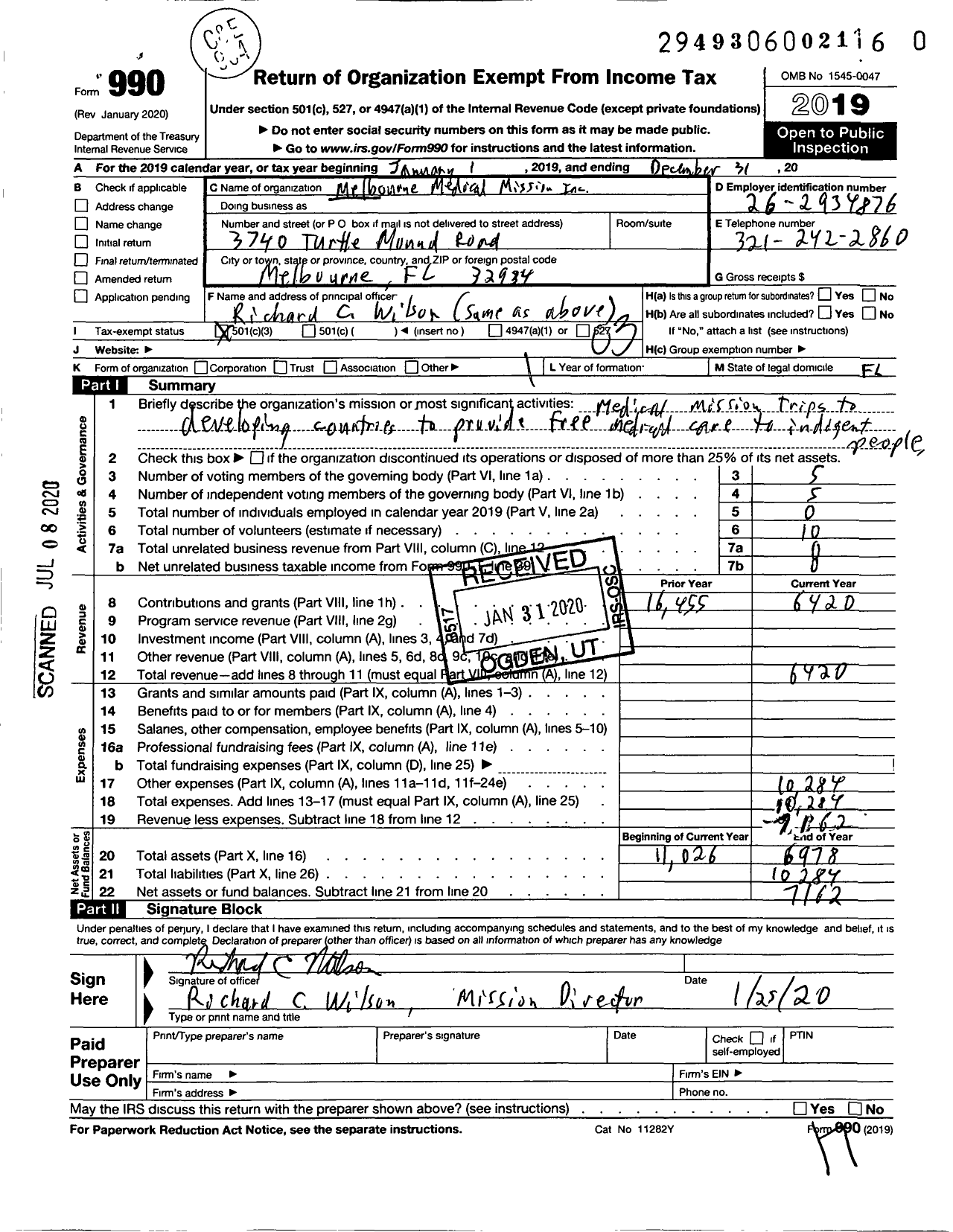 Image of first page of 2019 Form 990 for Melbourne Medical Mission