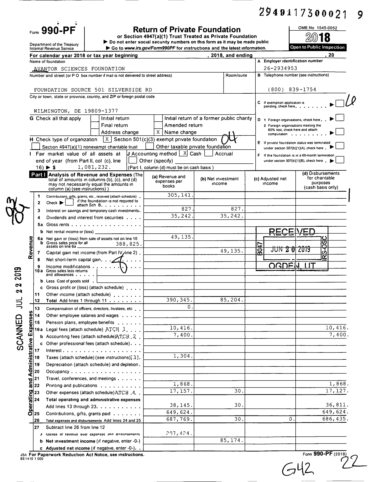 Image of first page of 2018 Form 990PF for VWR Charitable Foundation