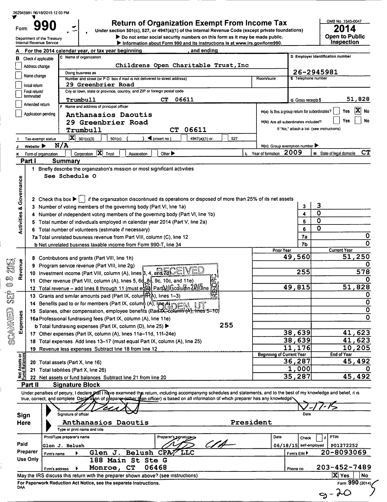 Image of first page of 2014 Form 990 for Childrens Open Charitable Trust