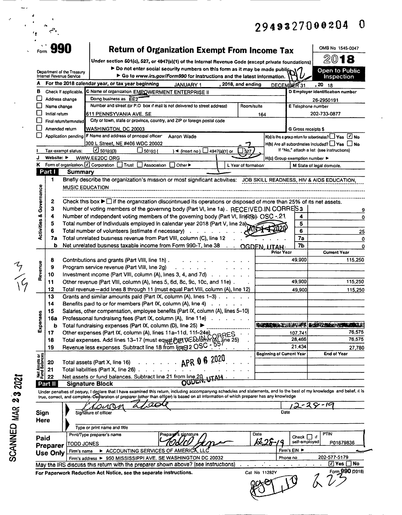 Image of first page of 2018 Form 990 for Empowerment Enterprise Ii