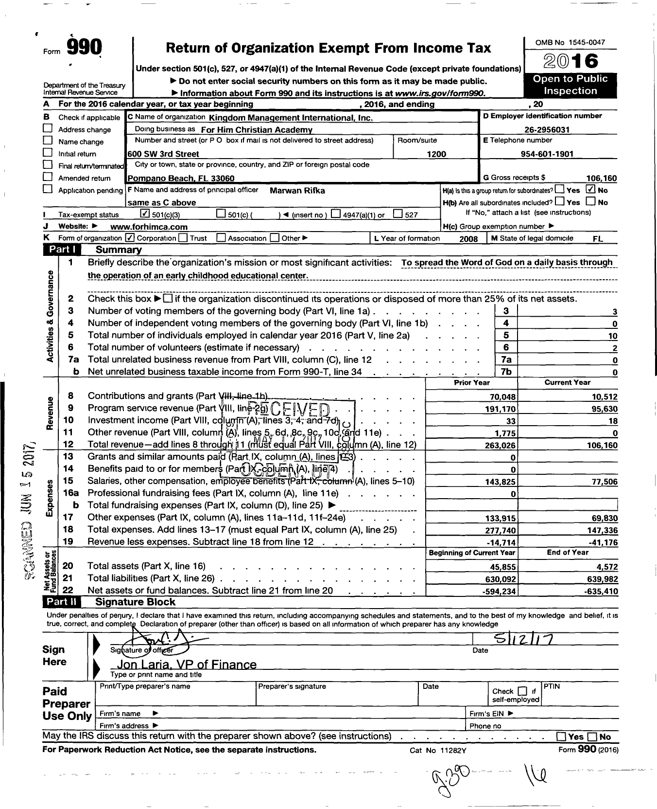 Image of first page of 2016 Form 990 for KINGDOM Management INTERNATIOnaL