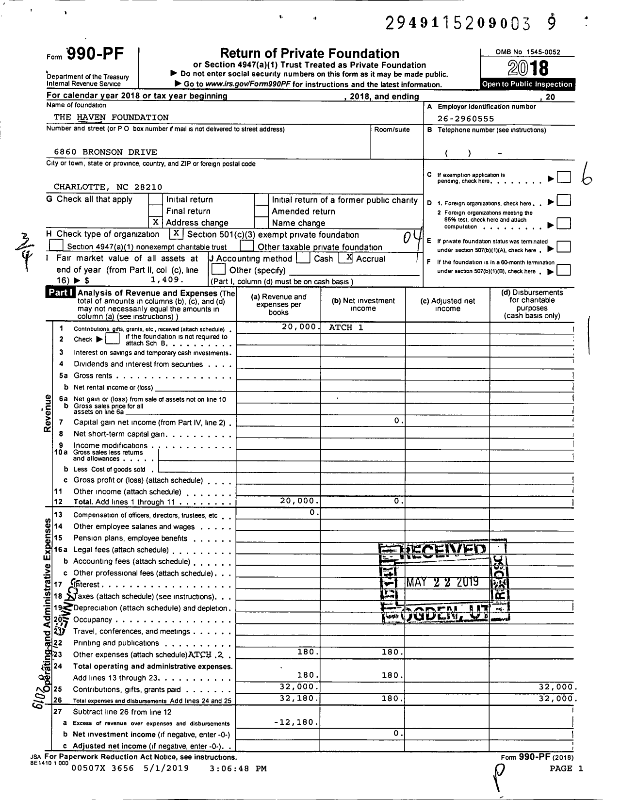 Image of first page of 2018 Form 990PF for The Haven Foundation