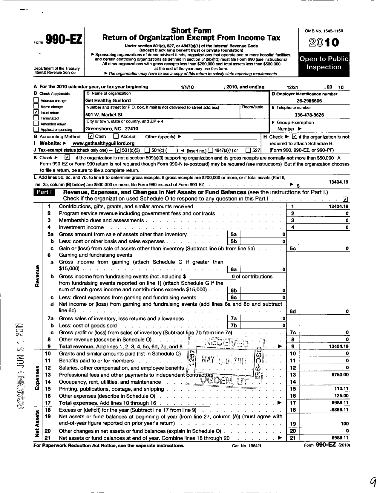 Image of first page of 2010 Form 990EZ for Get Healthy Guilford