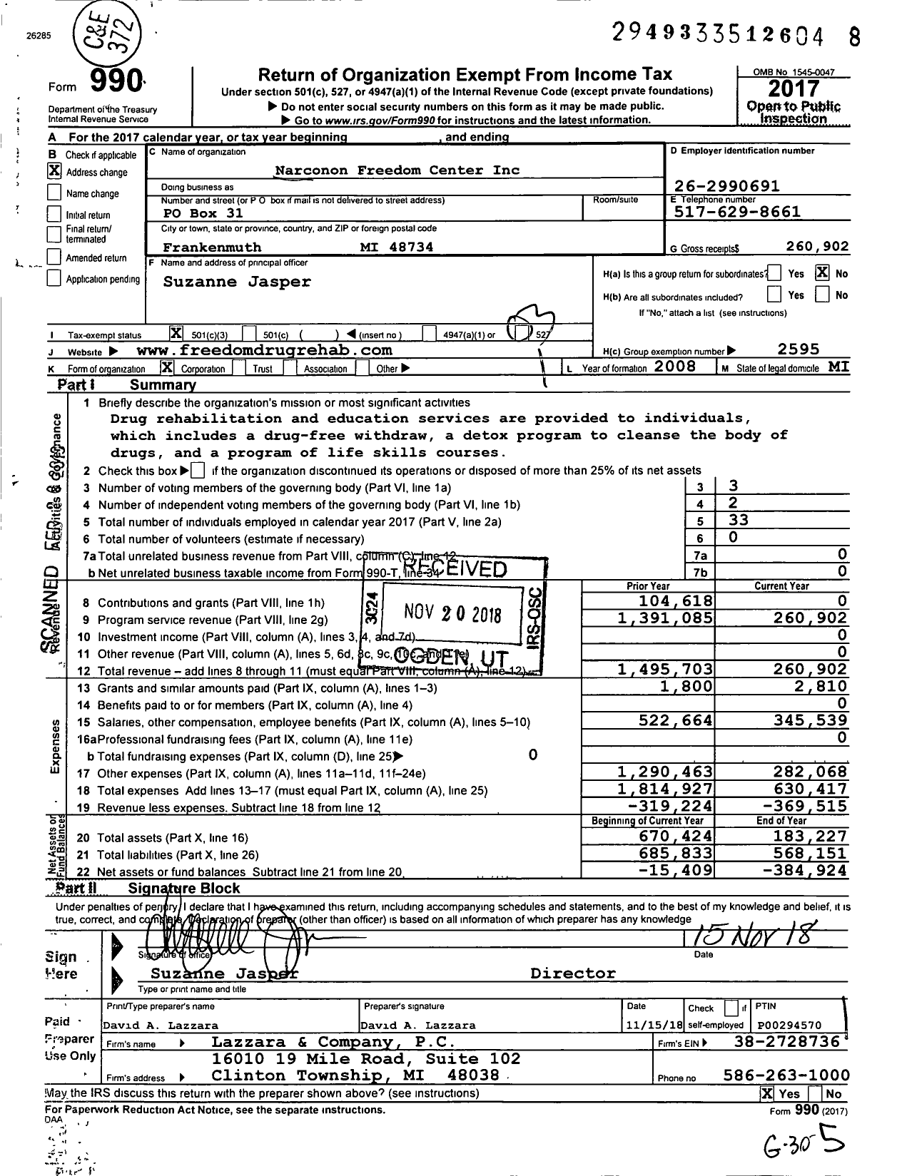 Image of first page of 2017 Form 990 for Narconon International / Narconon Freedom Center