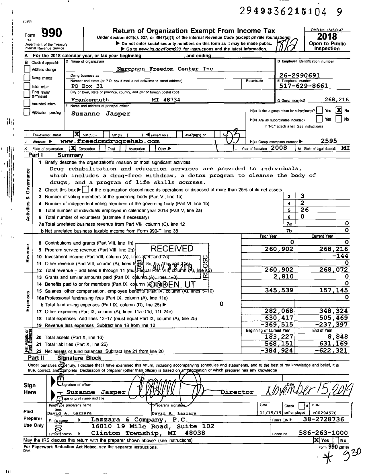 Image of first page of 2018 Form 990 for Narconon International / Narconon Freedom Center