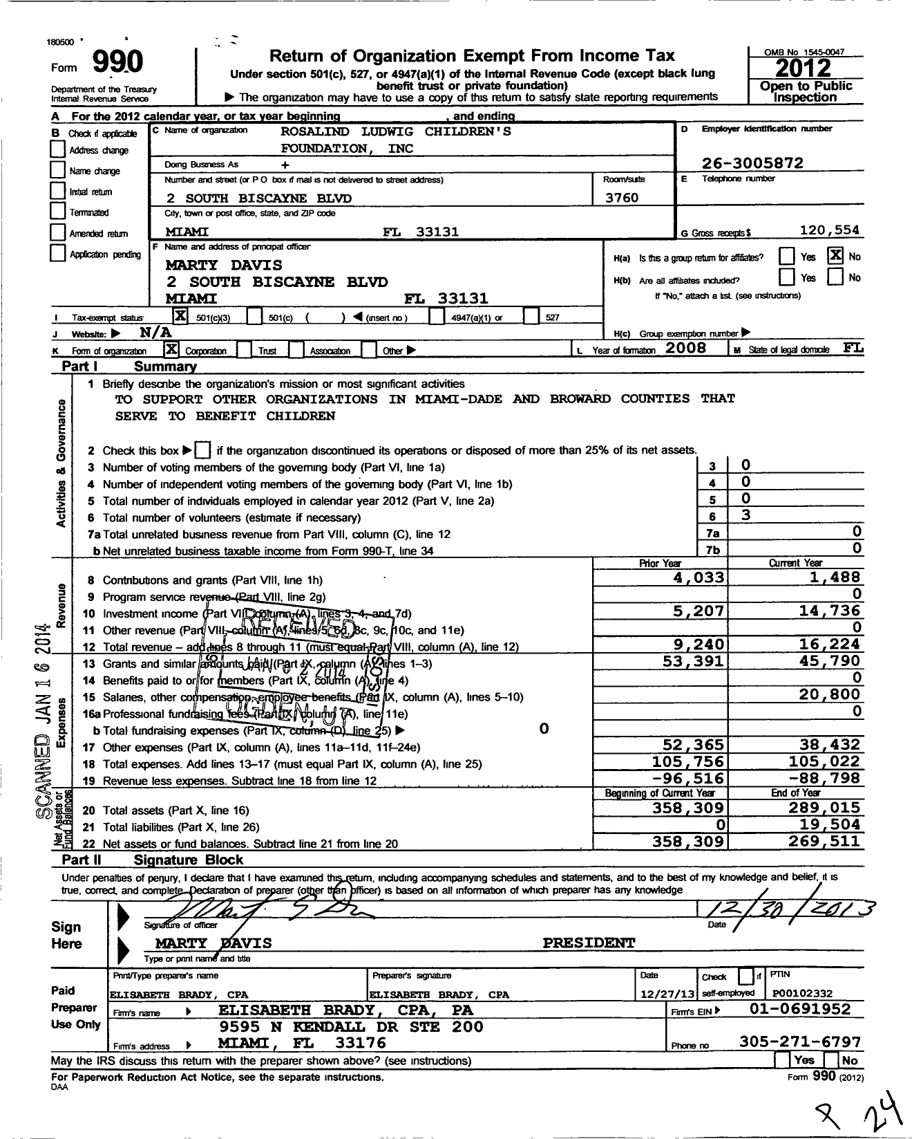 Image of first page of 2012 Form 990 for Rosalind Ludwig Childrens Foundation