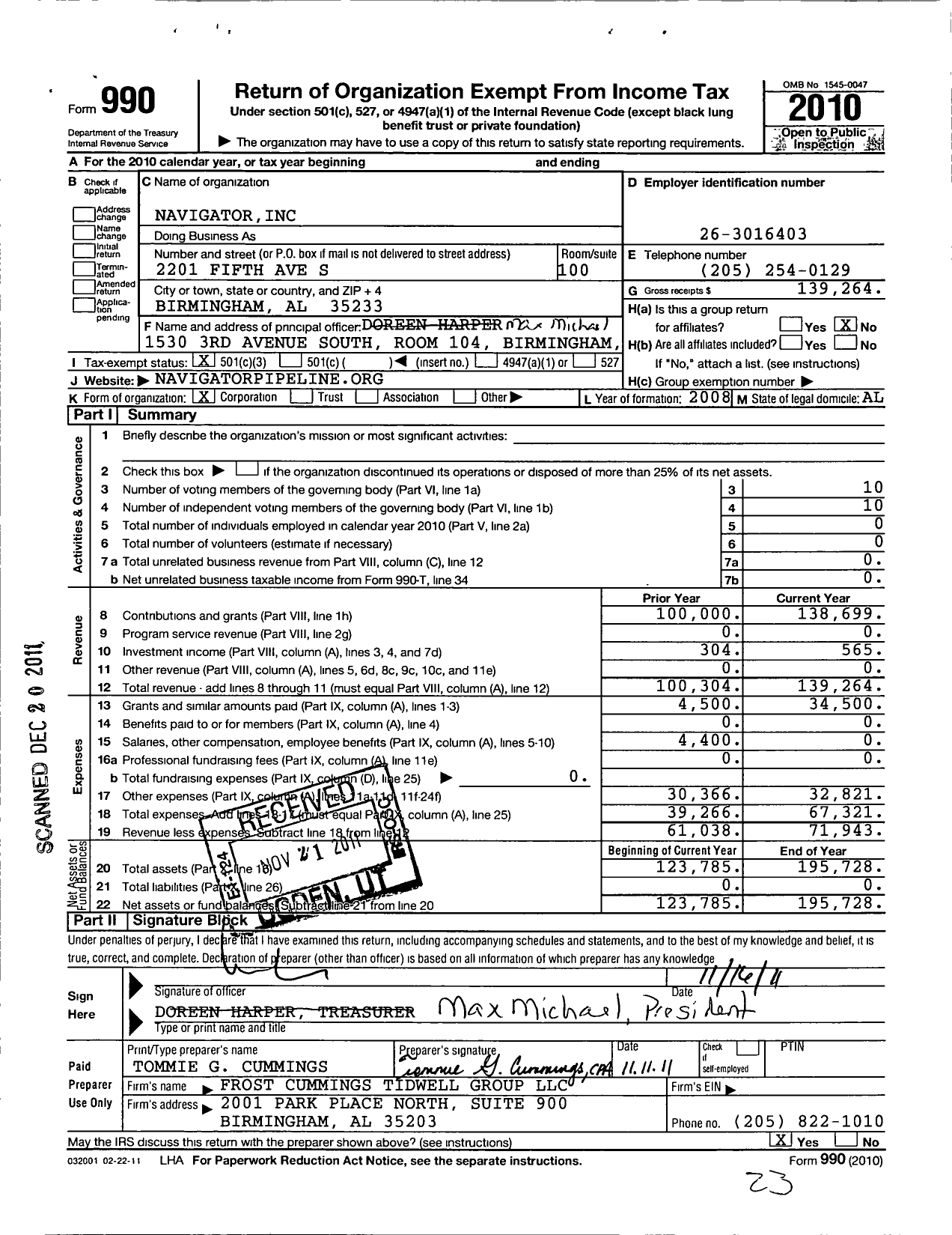 Image of first page of 2010 Form 990 for The Alabama Public Health Institute