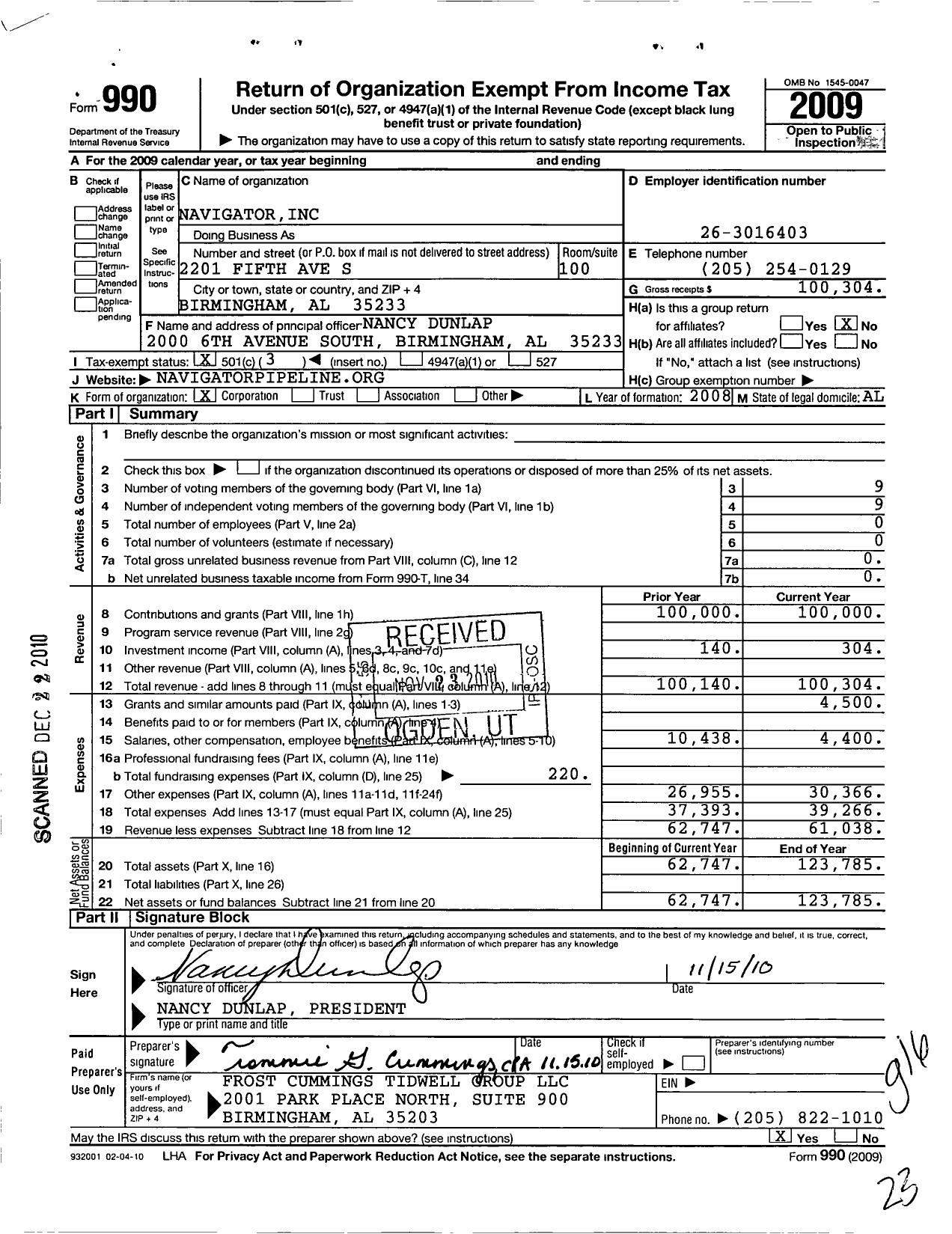 Image of first page of 2009 Form 990 for The Alabama Public Health Institute
