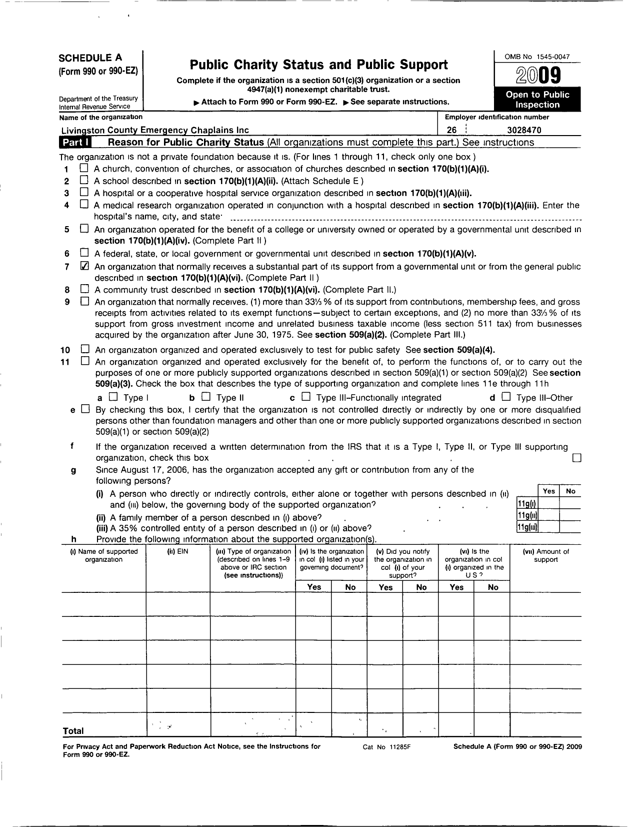 Image of first page of 2009 Form 990ER for Livingston County Emergency Chaplains