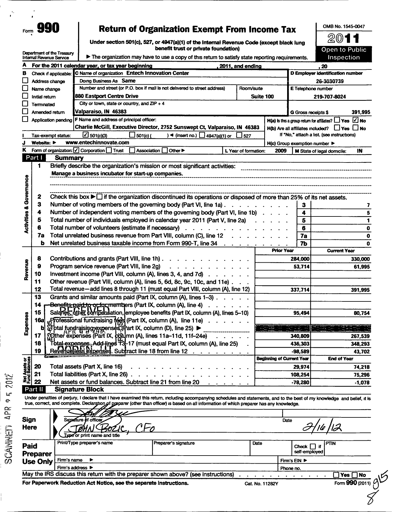 Image of first page of 2011 Form 990 for Entech Innovation Center
