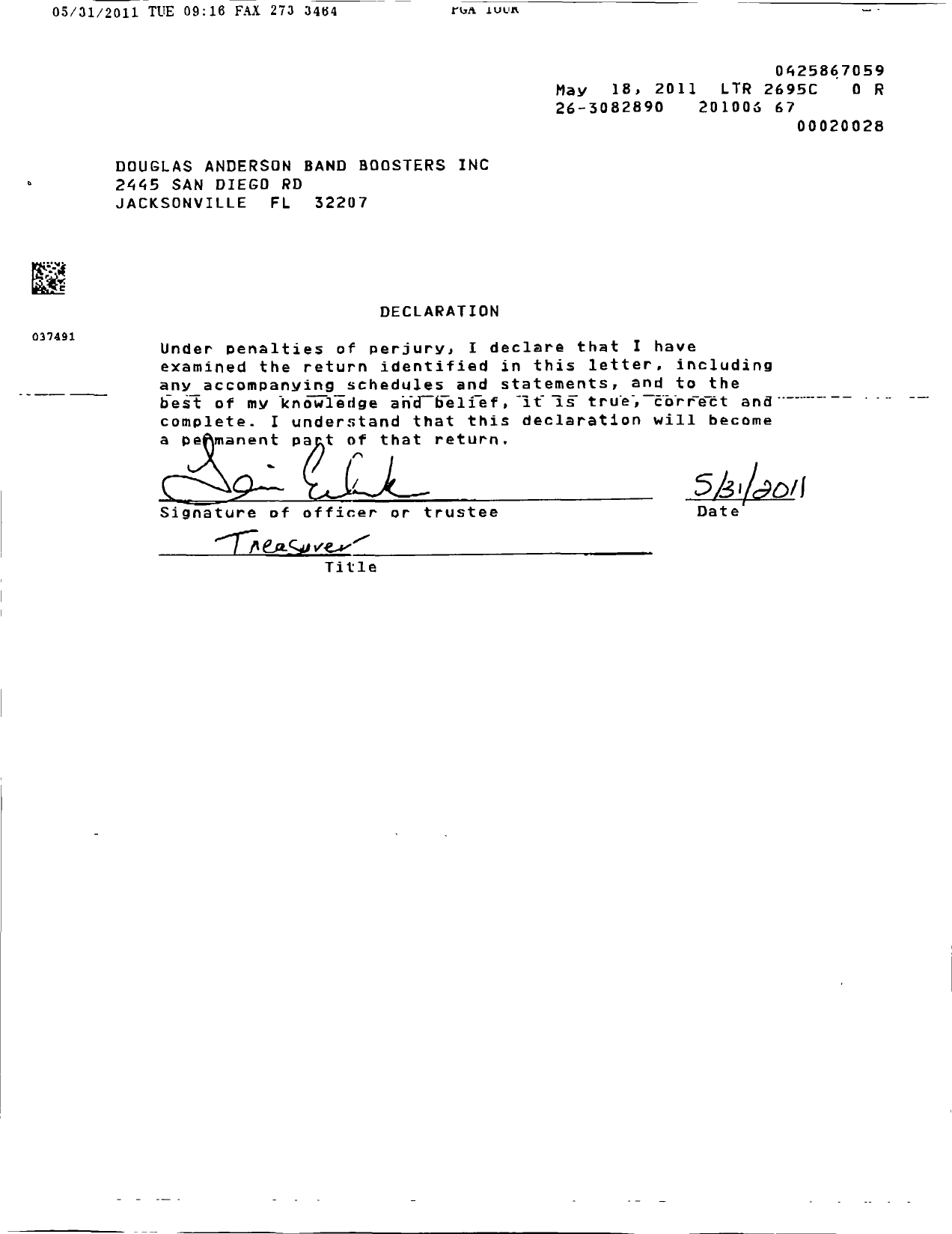 Image of first page of 2009 Form 990ER for Douglas Anderson Band Boosters