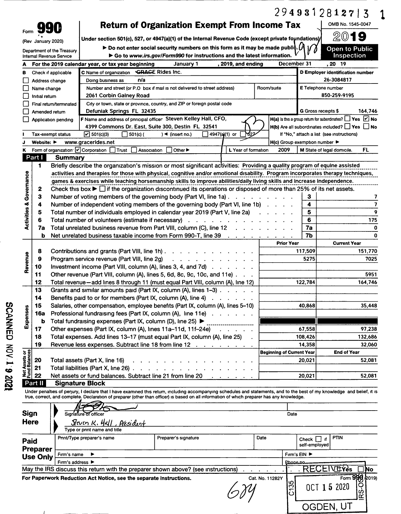 Image of first page of 2019 Form 990 for Grace Rides