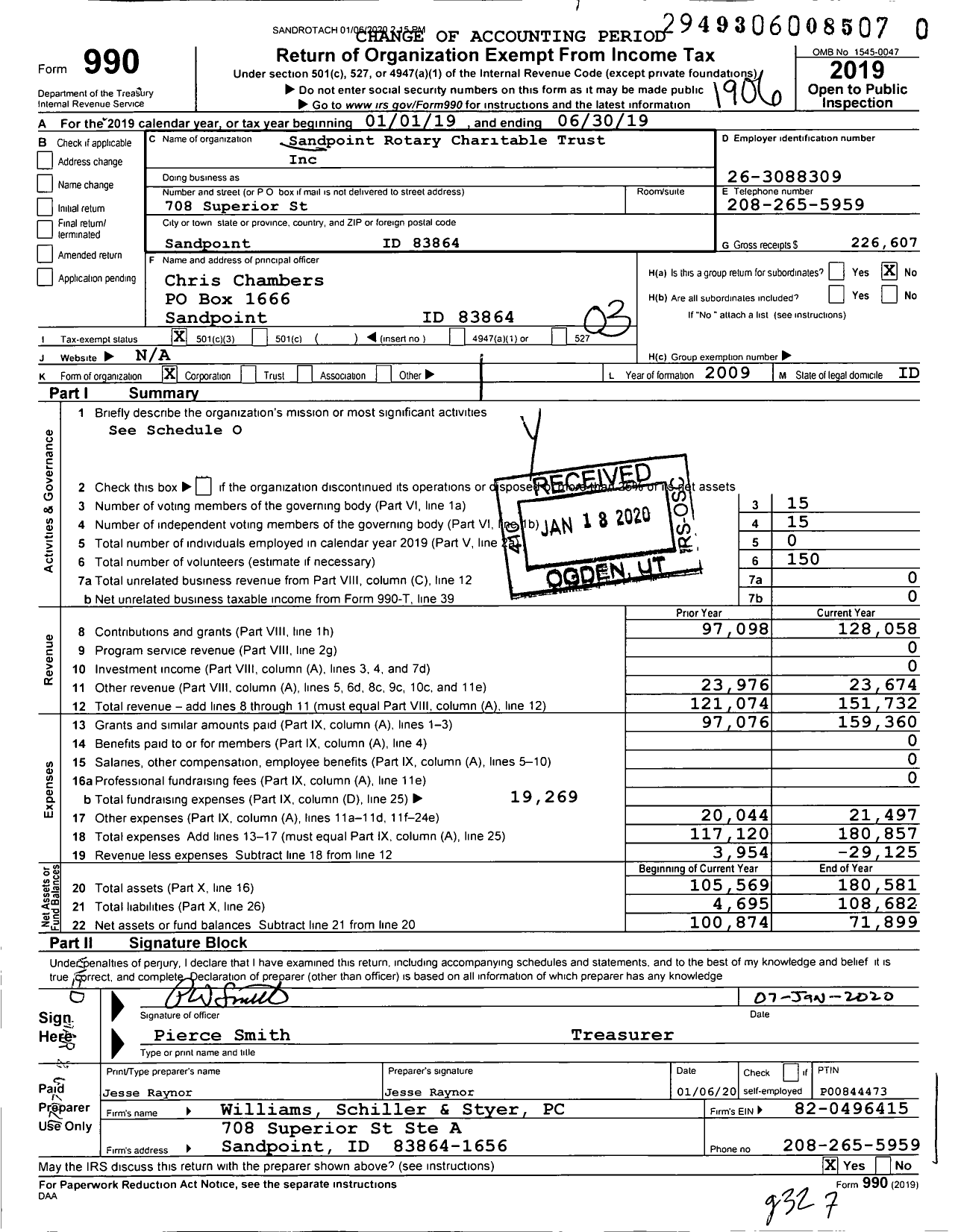 Image of first page of 2018 Form 990 for Sandpoint Rotary Charitable Trust