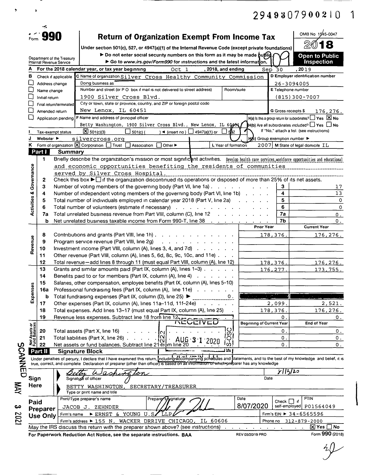 Image of first page of 2018 Form 990 for Silver Cross Healthy Community Commission