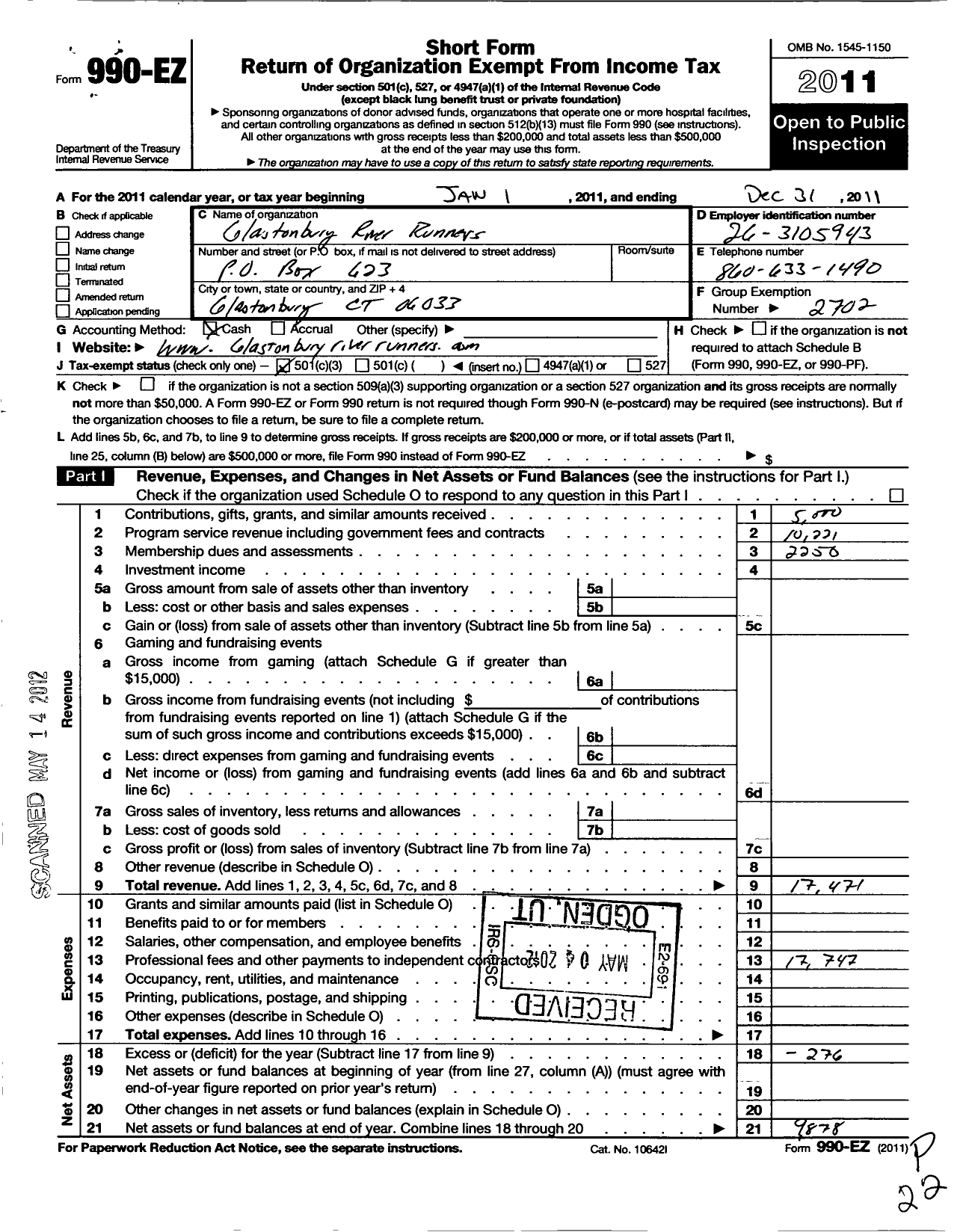 Image of first page of 2011 Form 990EZ for Road Runners Club of America