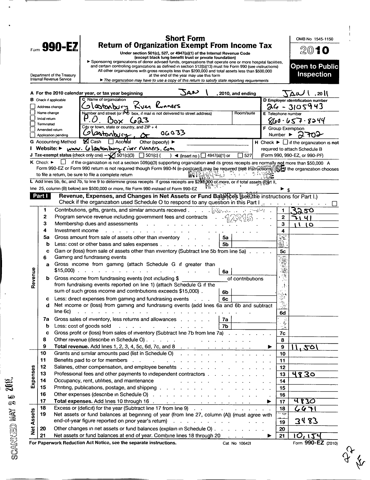 Image of first page of 2010 Form 990EZ for Road Runners Club of America