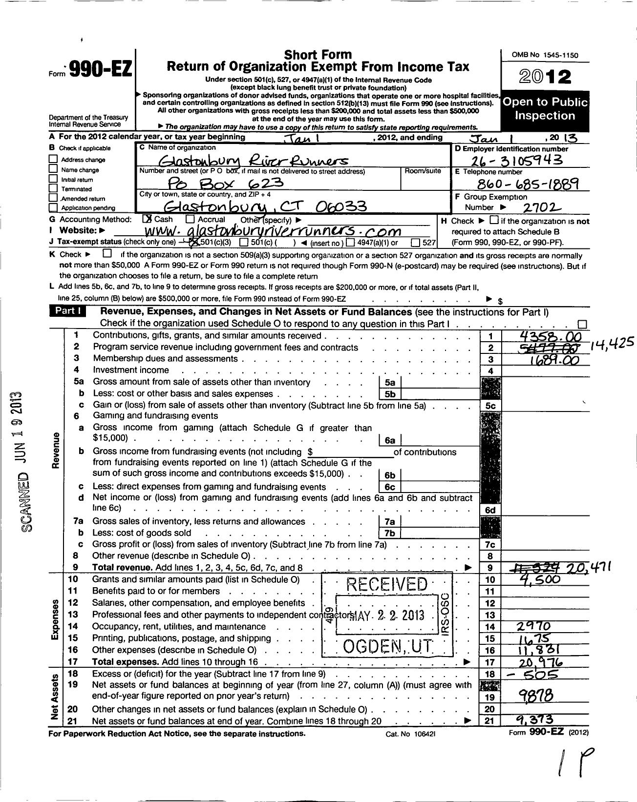 Image of first page of 2012 Form 990EZ for Road Runners Club of America