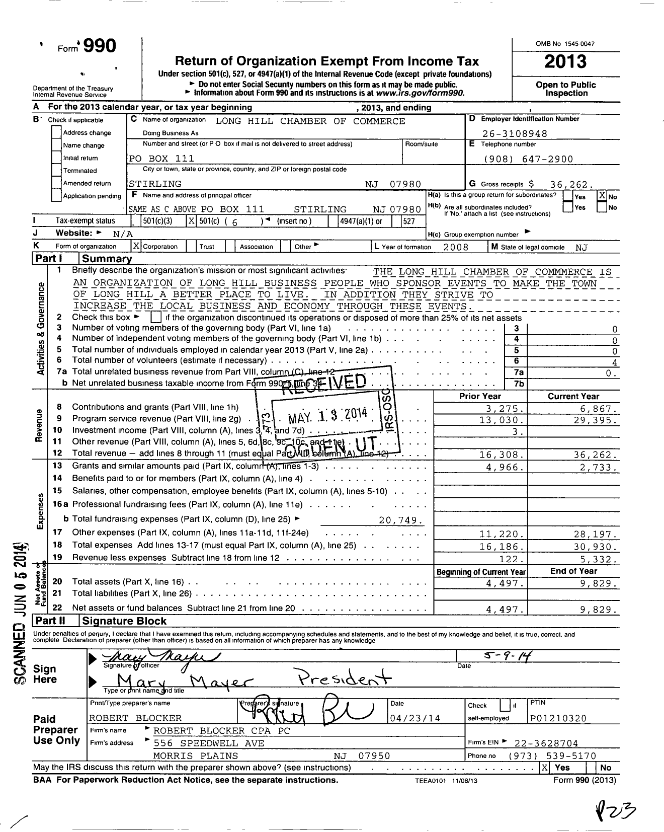 Image of first page of 2013 Form 990O for Long Hill Township Chamber of Commerce