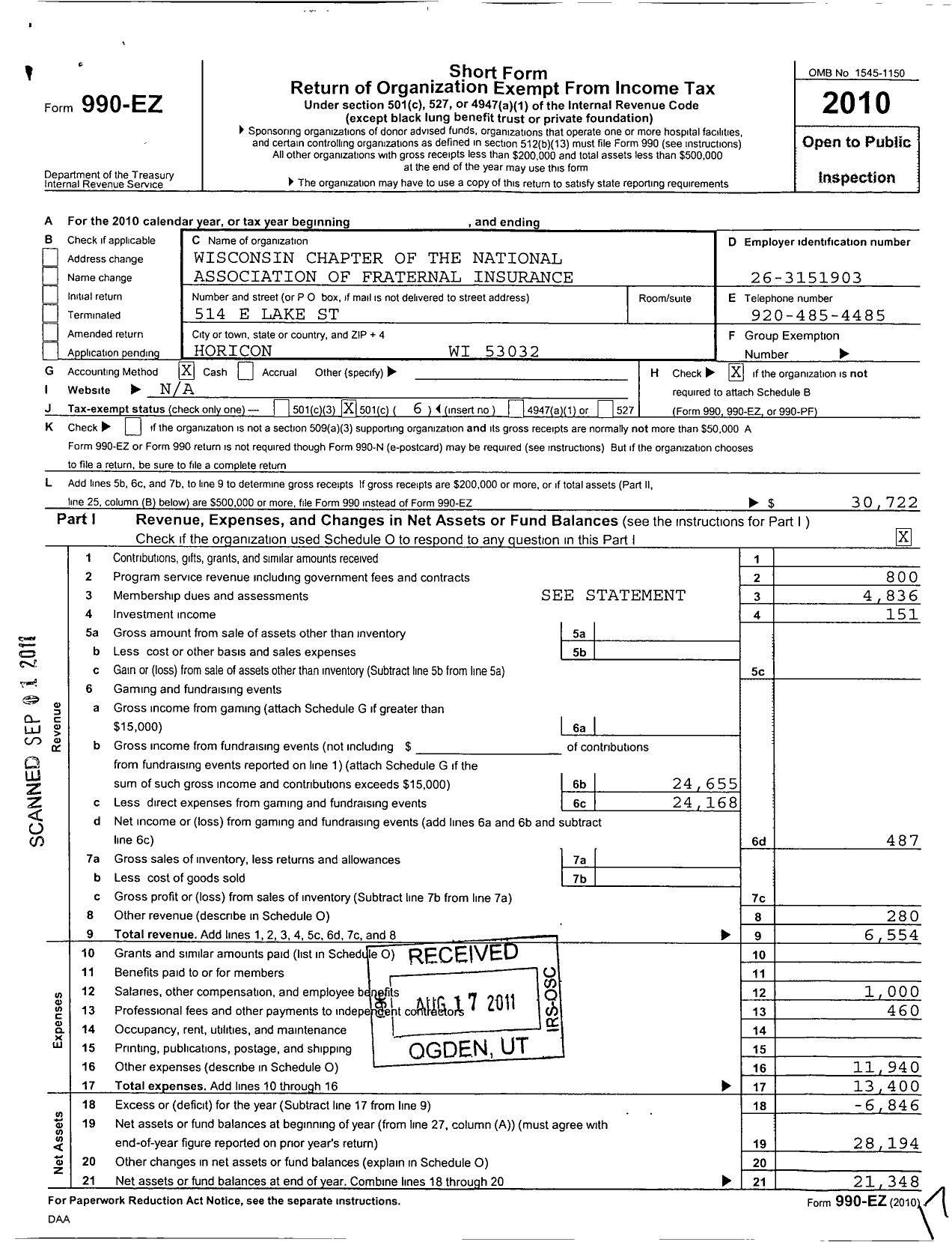Image of first page of 2010 Form 990EO for National Association of Freaternal Insurance Counselors