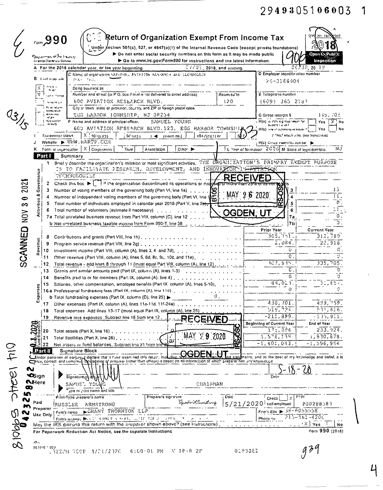 Image of first page of 2018 Form 990 for National Aerospace Research and Technology Park