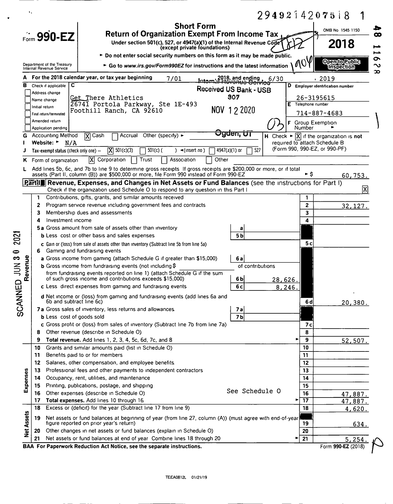 Image of first page of 2018 Form 990EZ for Get There Athletics