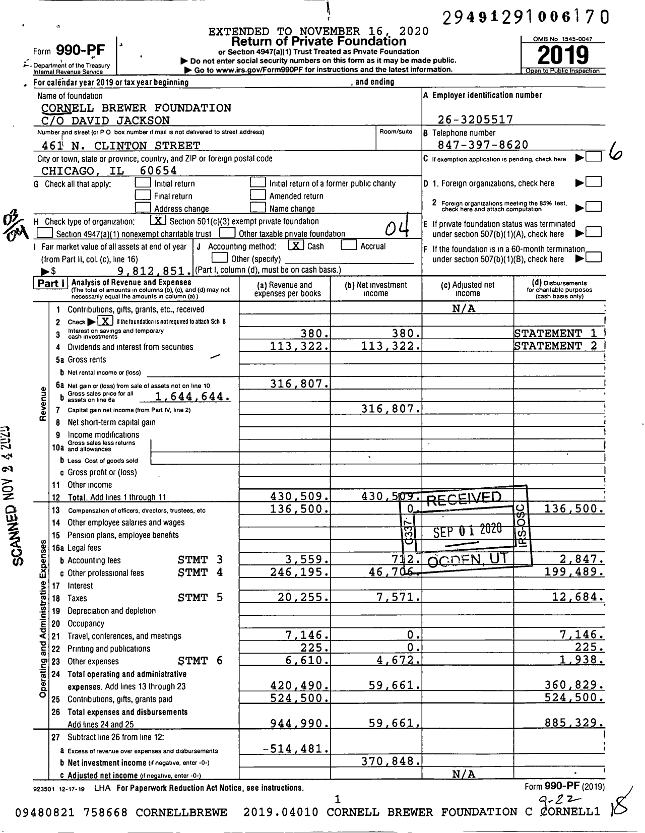 Image of first page of 2019 Form 990PF for Cornell Brewer Foundation