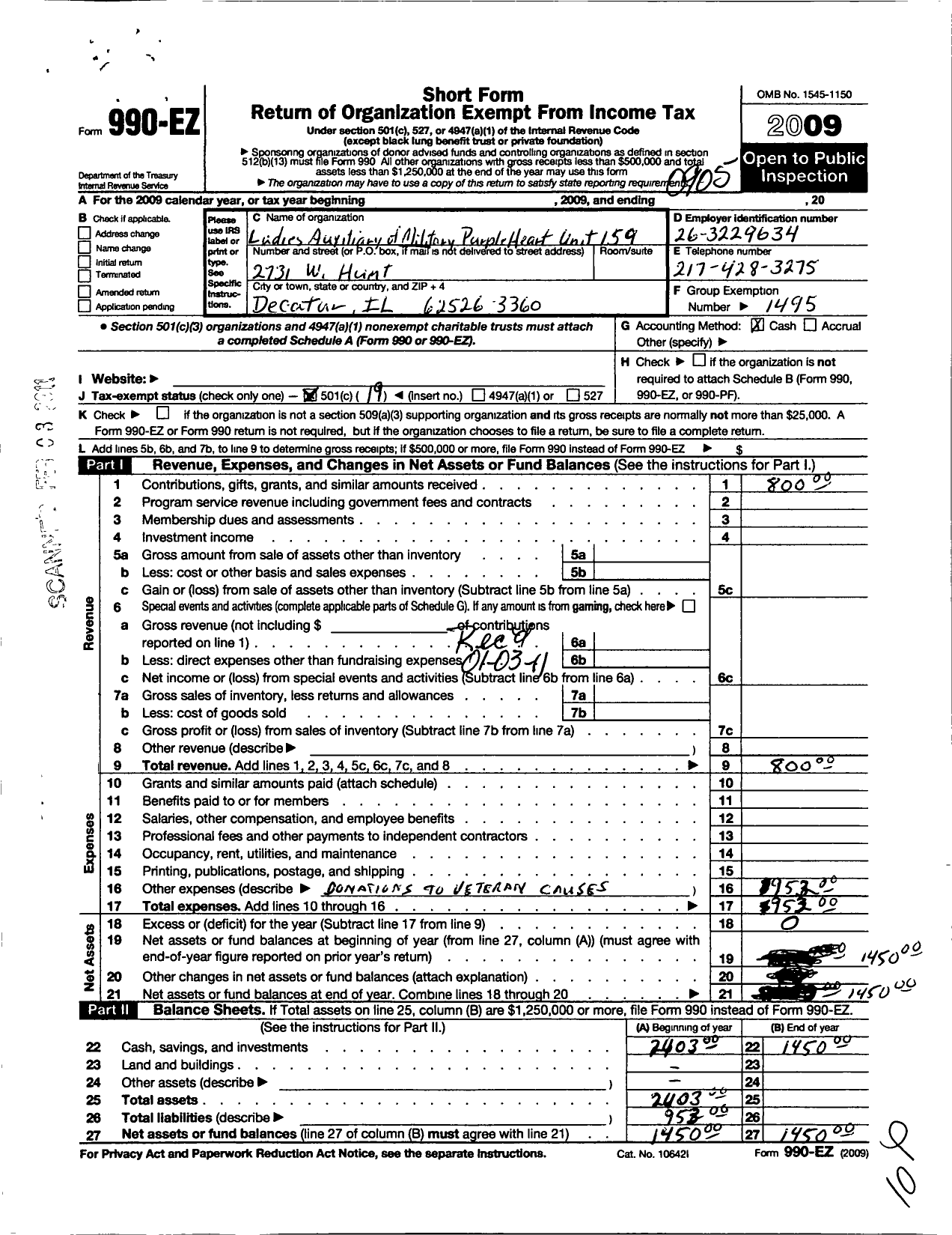 Image of first page of 2008 Form 990EO for Military Order of the Purple Heart of the USA