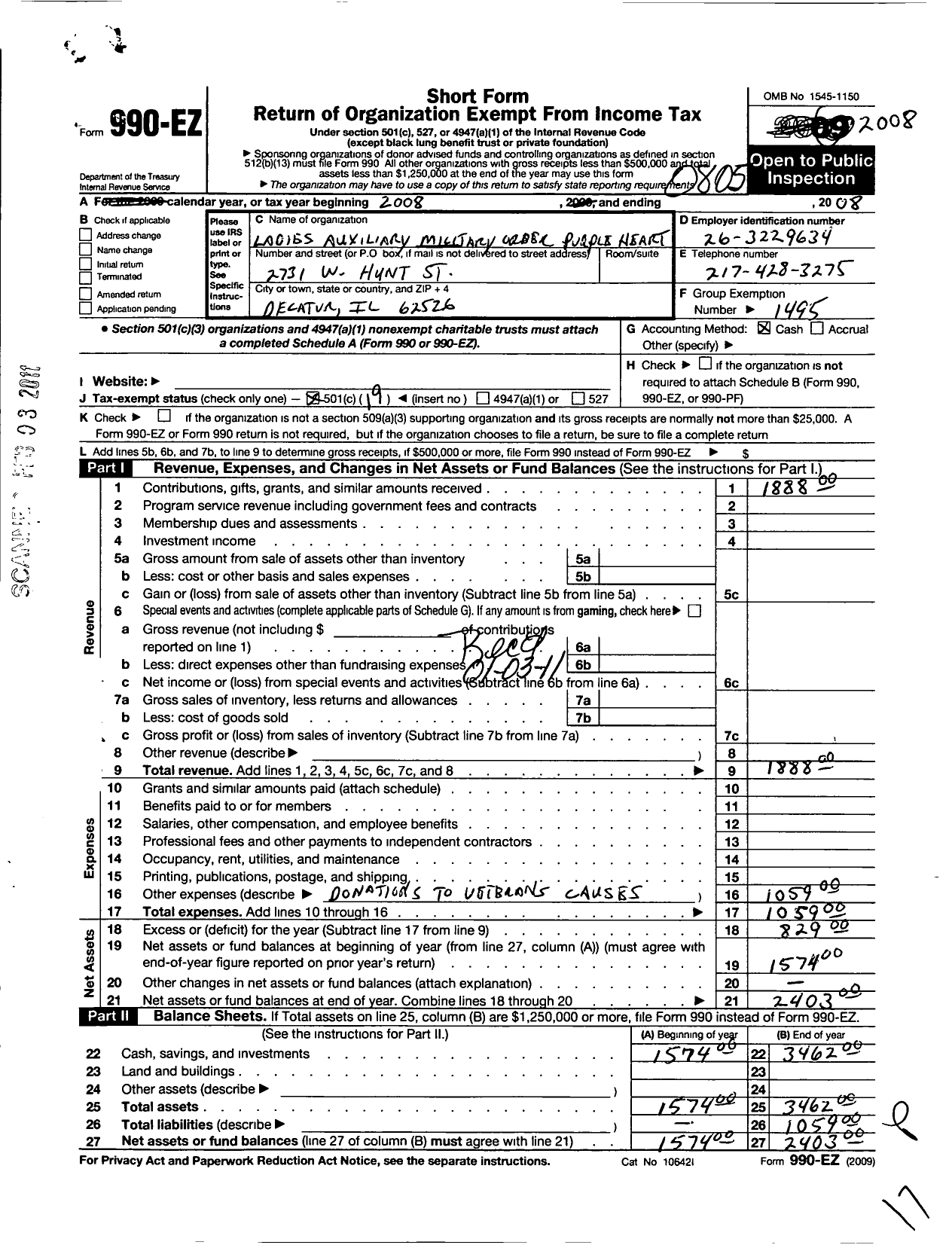 Image of first page of 2007 Form 990EO for Military Order of the Purple Heart of the USA