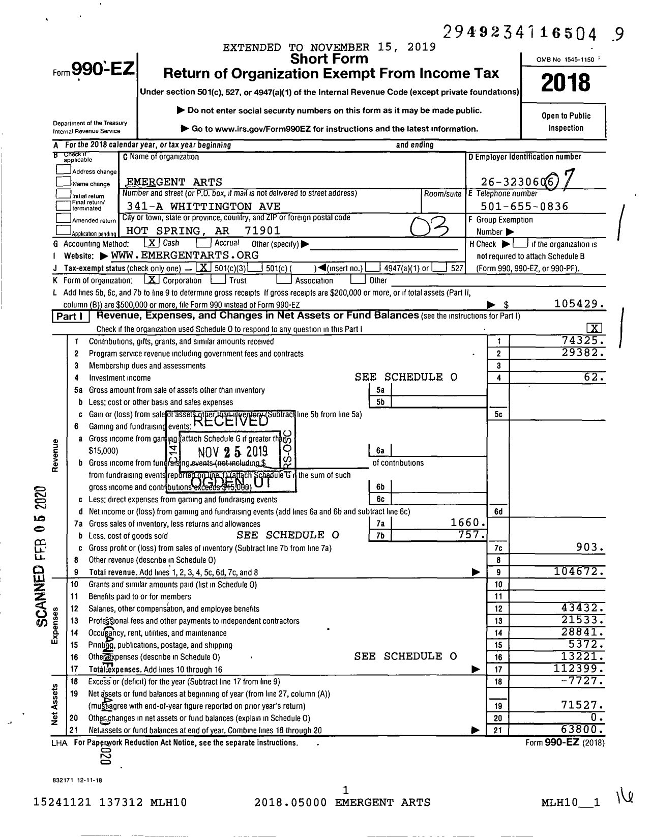 Image of first page of 2018 Form 990EZ for Artchurch Studio