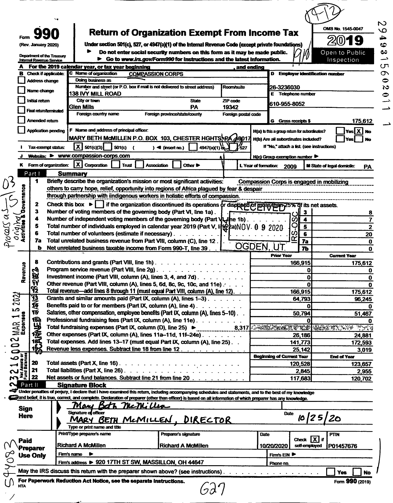 Image of first page of 2019 Form 990 for Compassion Corps