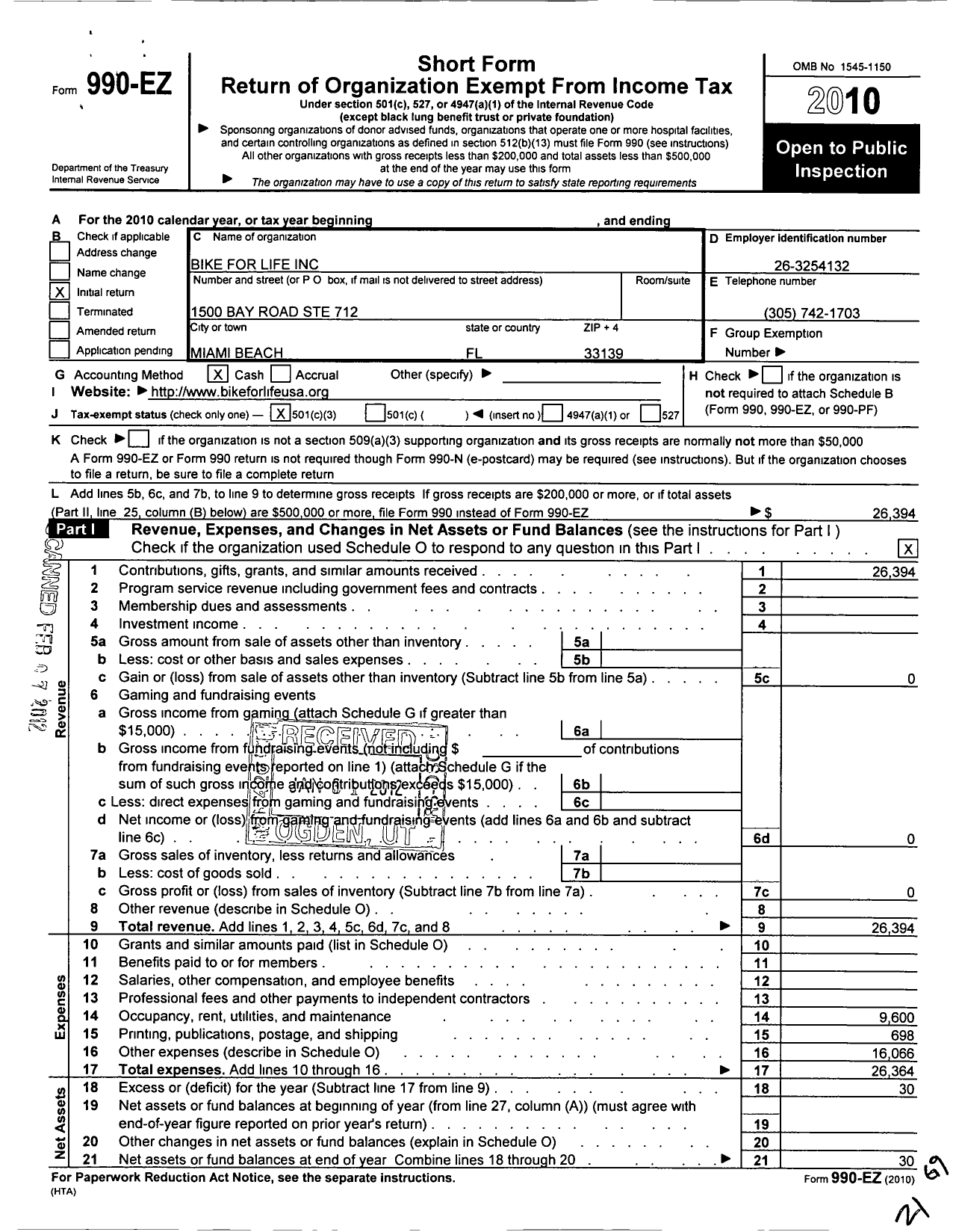 Image of first page of 2010 Form 990EZ for Bike for Life