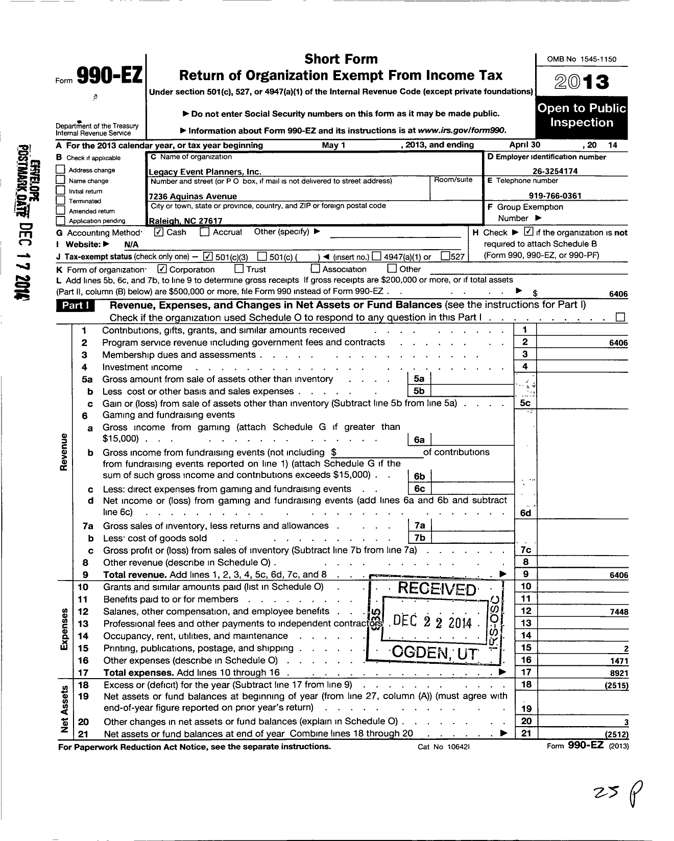 Image of first page of 2013 Form 990EZ for Legacy Impacts