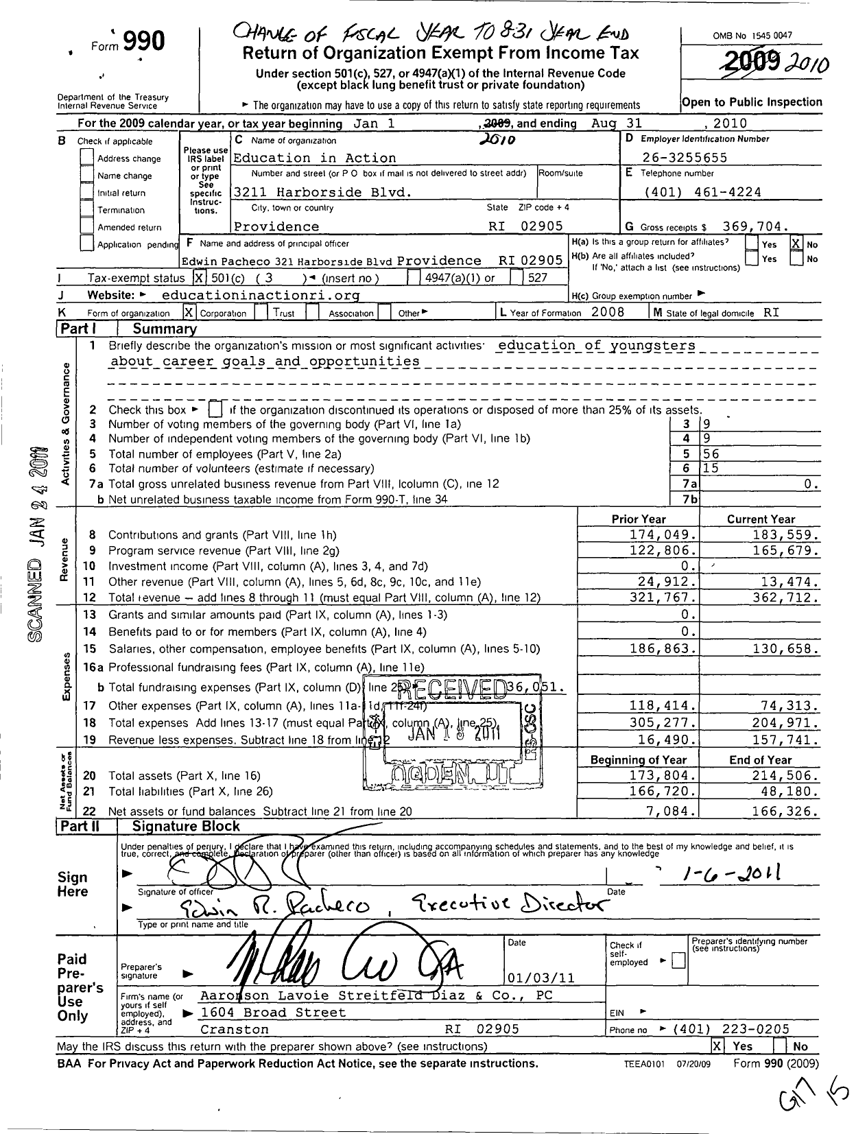 Image of first page of 2009 Form 990 for Education in Action