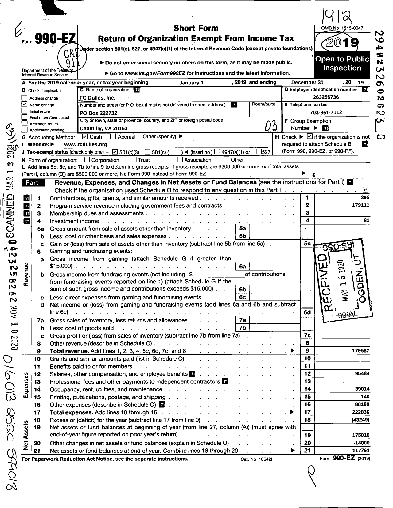 Image of first page of 2019 Form 990EZ for FC Dulles