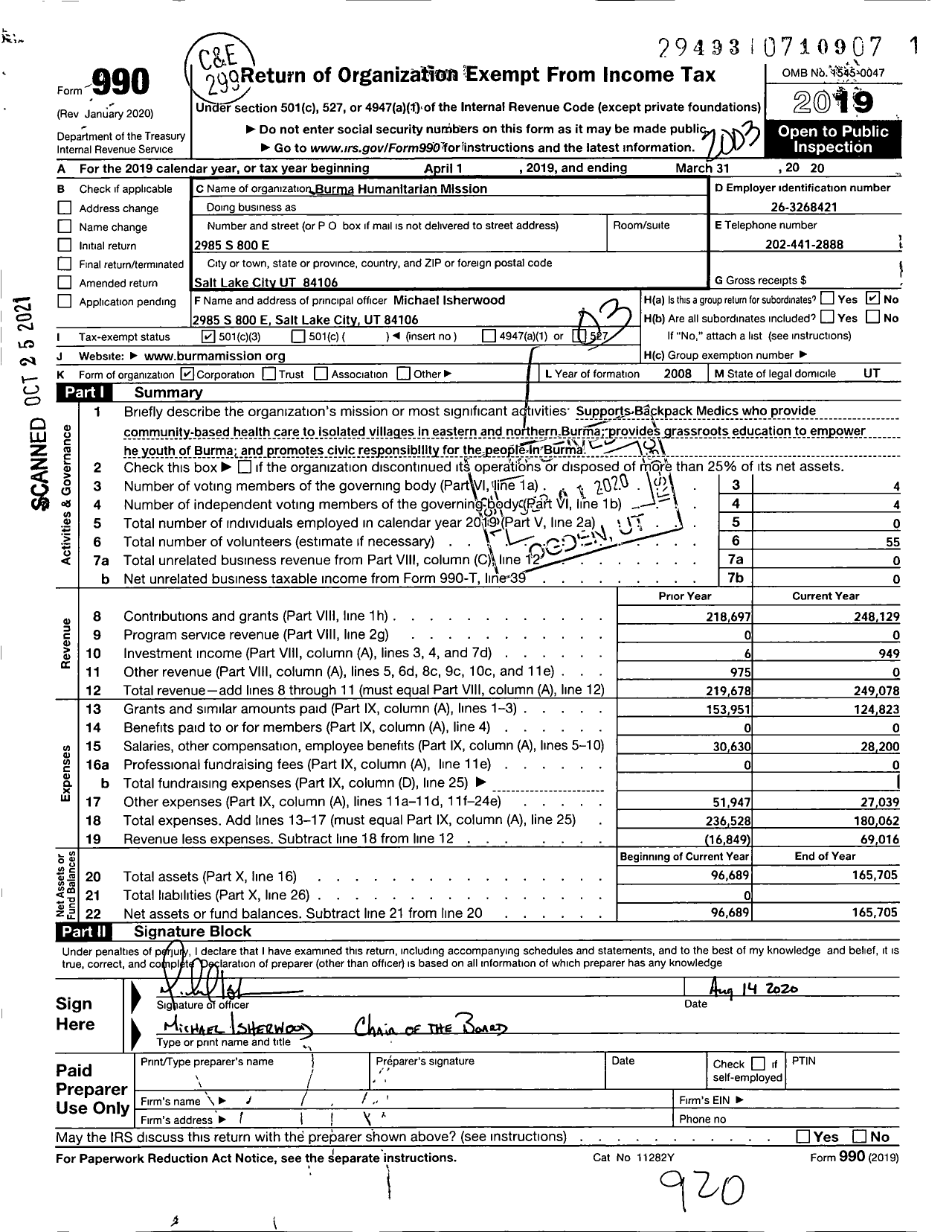 Image of first page of 2019 Form 990 for Burma Humanitarian Mission