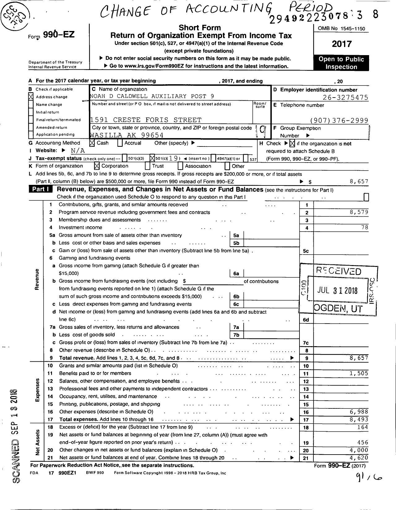 Image of first page of 2017 Form 990EO for Amvets - 9