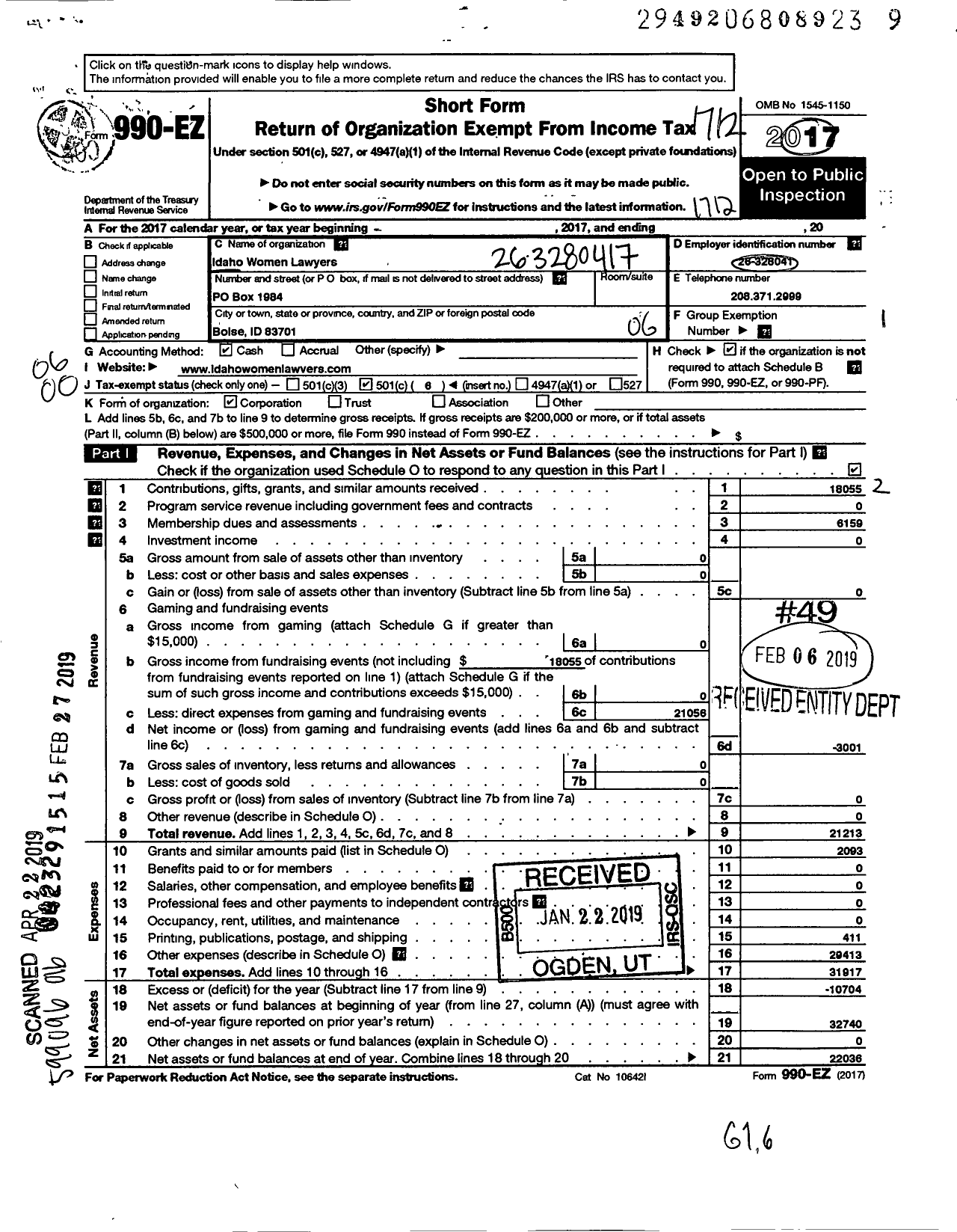 Image of first page of 2017 Form 990EO for Idaho Women Lawyers