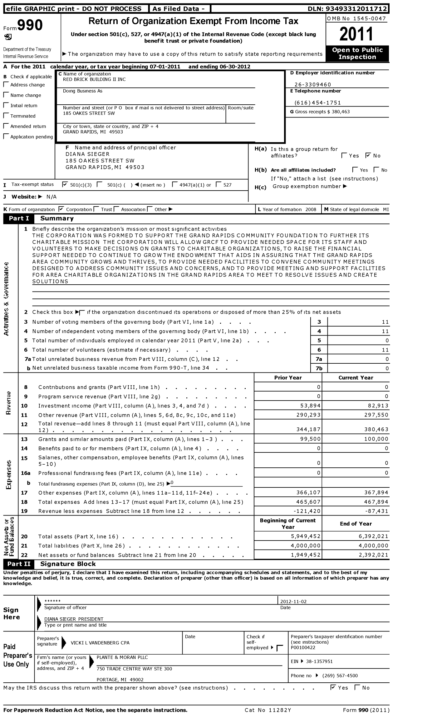 Image of first page of 2011 Form 990 for Red Brick Building Ii