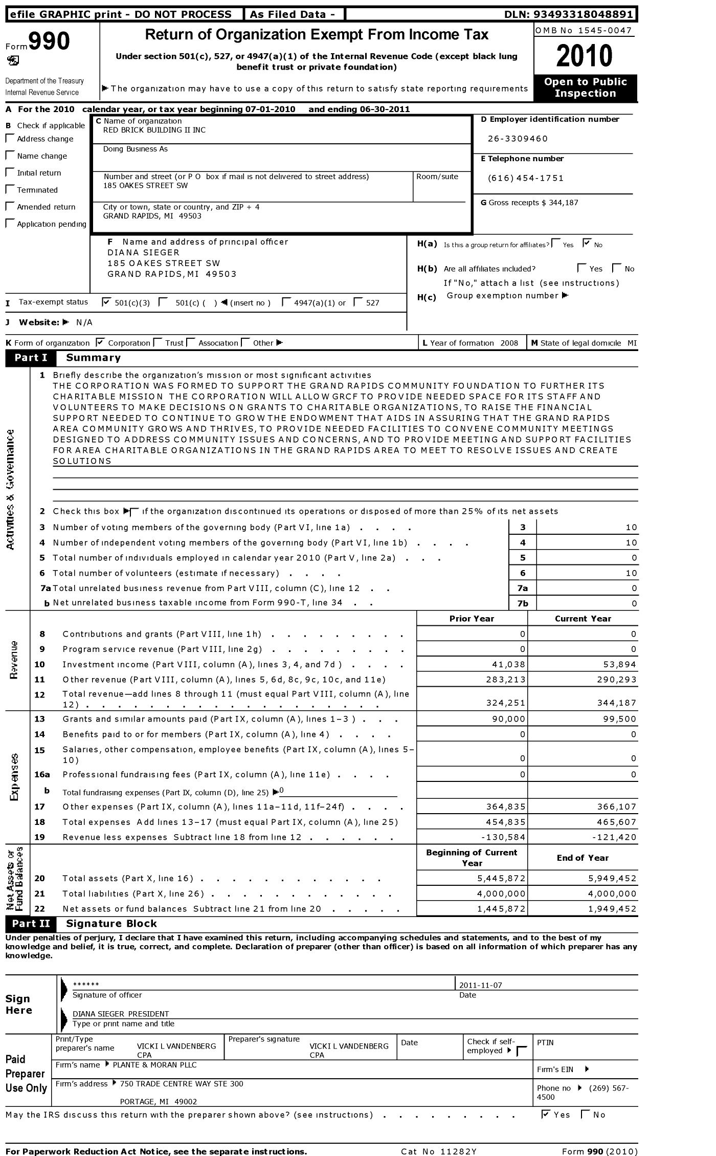 Image of first page of 2010 Form 990 for Red Brick Building Ii