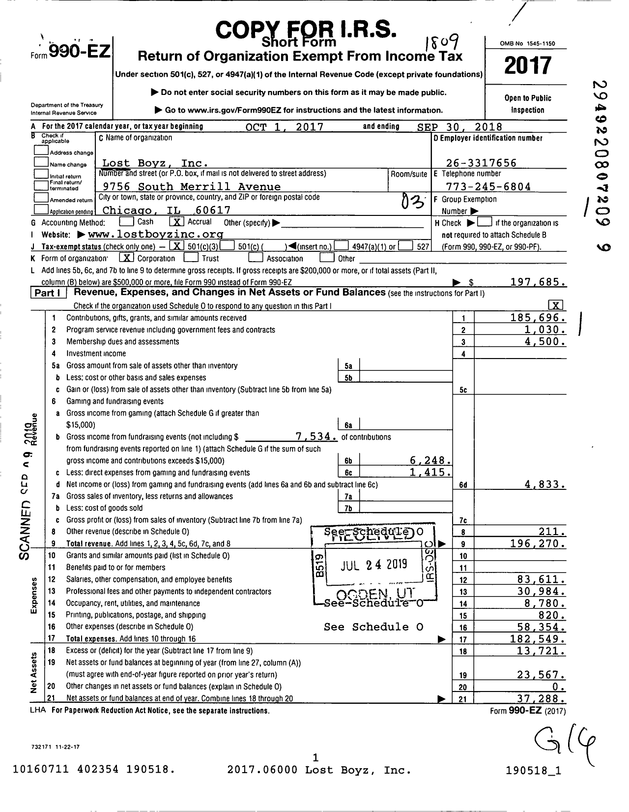 Image of first page of 2017 Form 990EZ for Lost Boyz