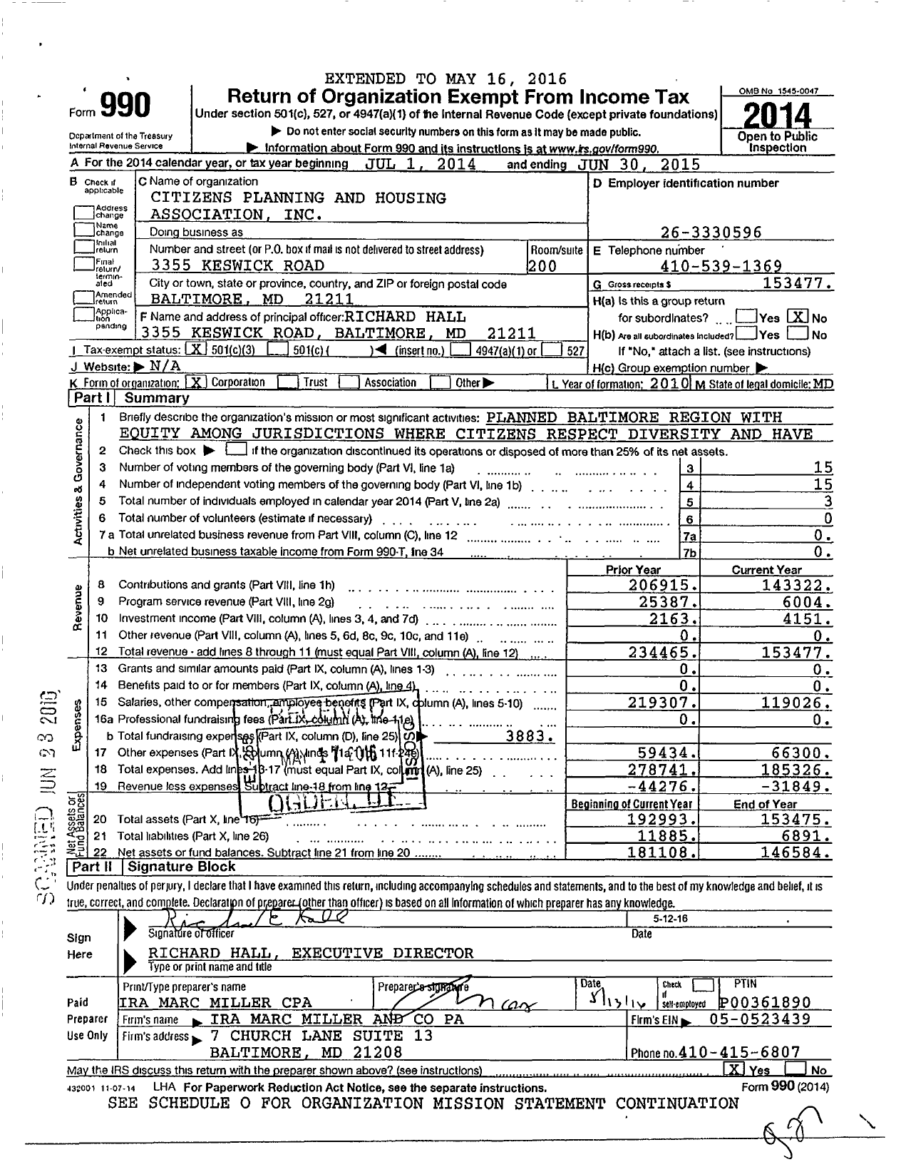 Image of first page of 2014 Form 990 for Citizens Planning and Housing Association