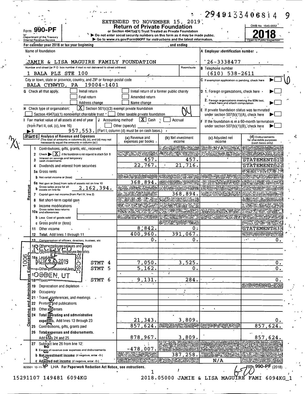 Image of first page of 2018 Form 990PF for The Jamie Maguire Foundation