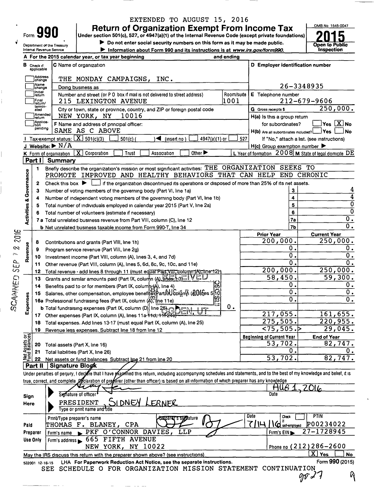 Image of first page of 2015 Form 990 for Monday Campaigns