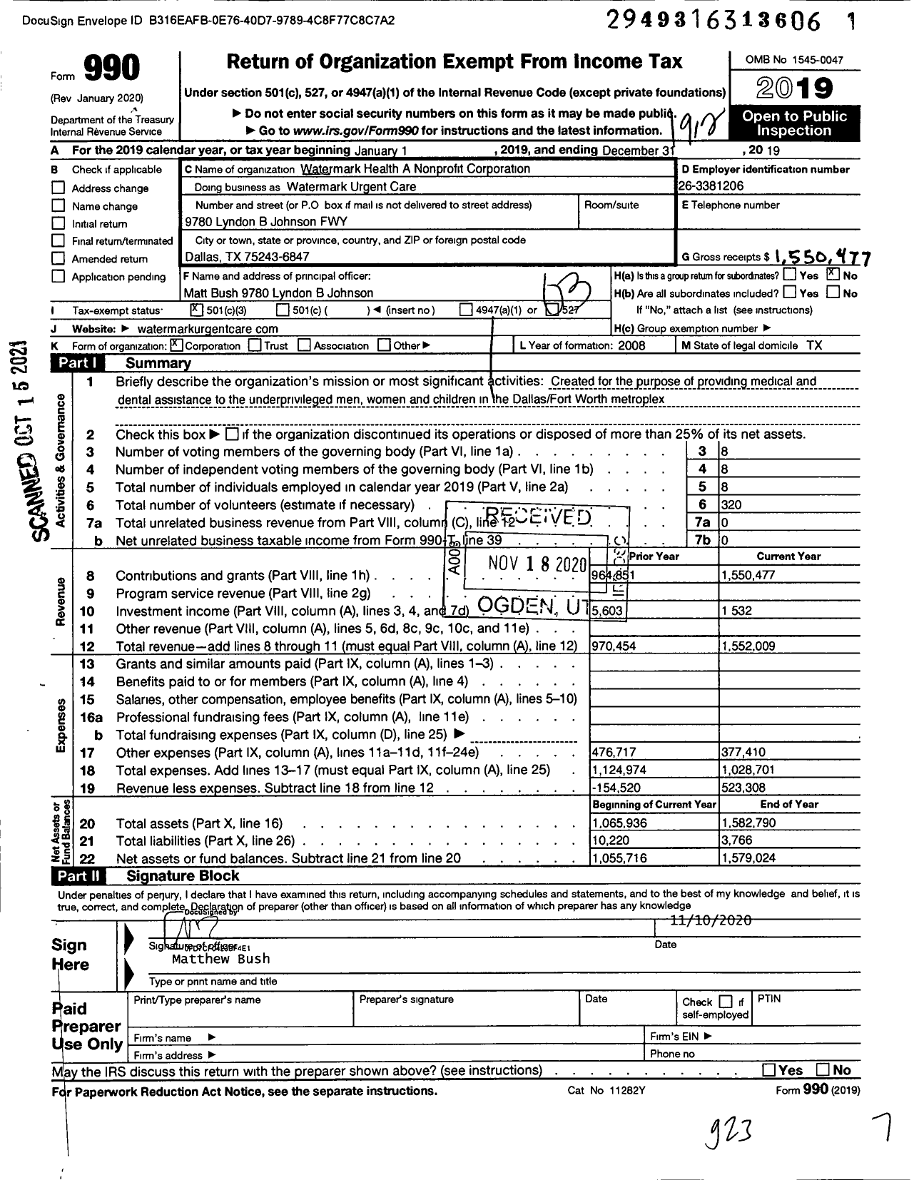 Image of first page of 2019 Form 990 for Watermark Health A Nonprofit Corporation
