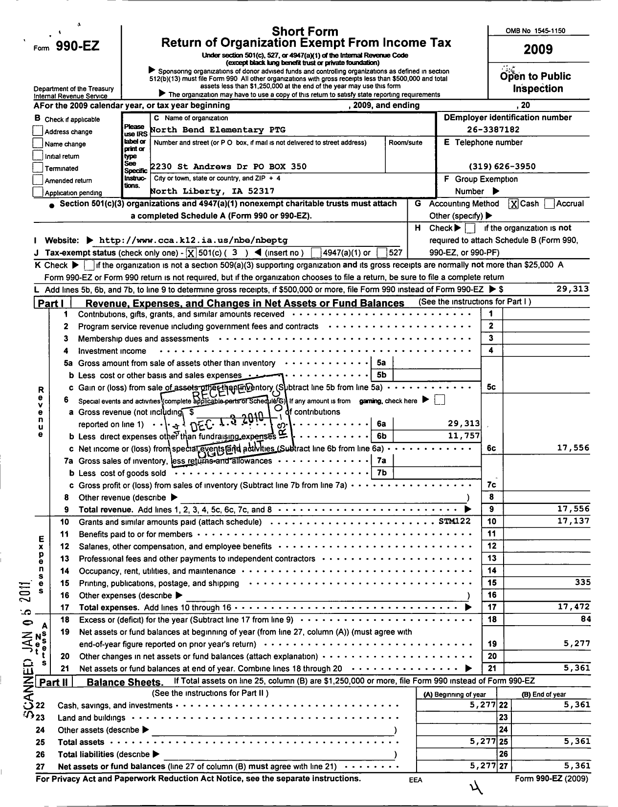 Image of first page of 2009 Form 990EZ for Northbend PTG