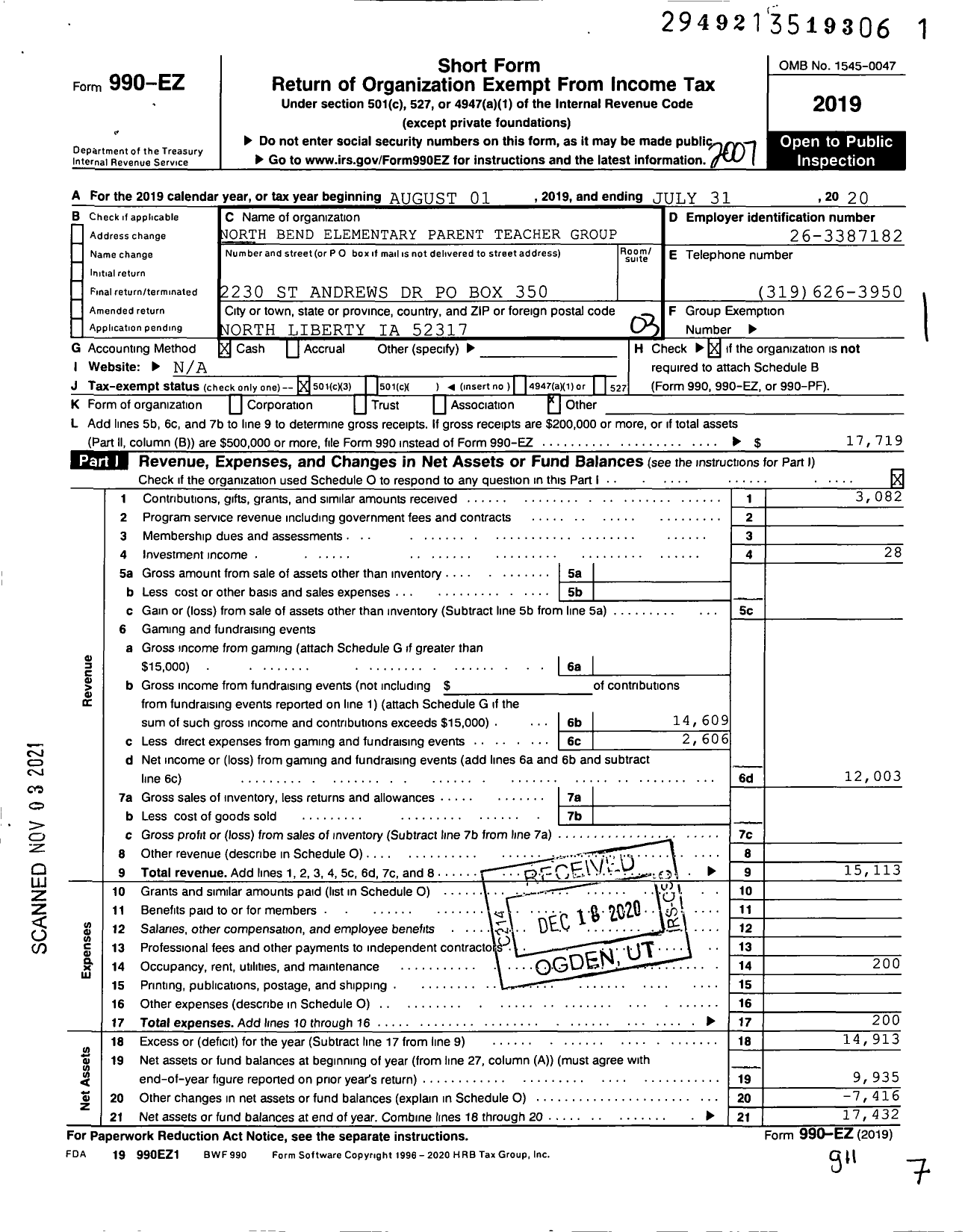 Image of first page of 2019 Form 990EZ for Northbend PTG