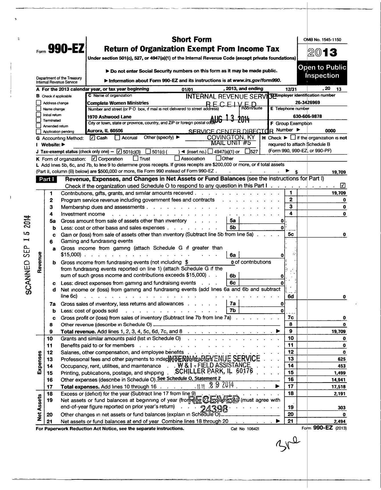 Image of first page of 2013 Form 990EZ for Complete Women Ministries