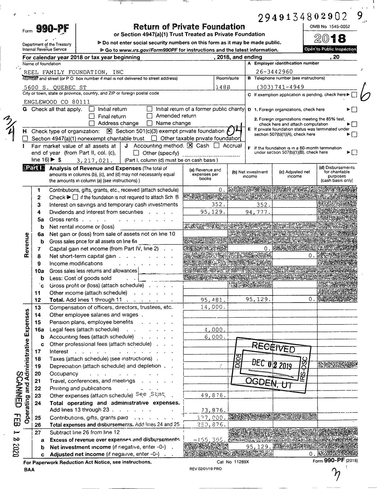 Image of first page of 2018 Form 990PF for Reel Family Foundation